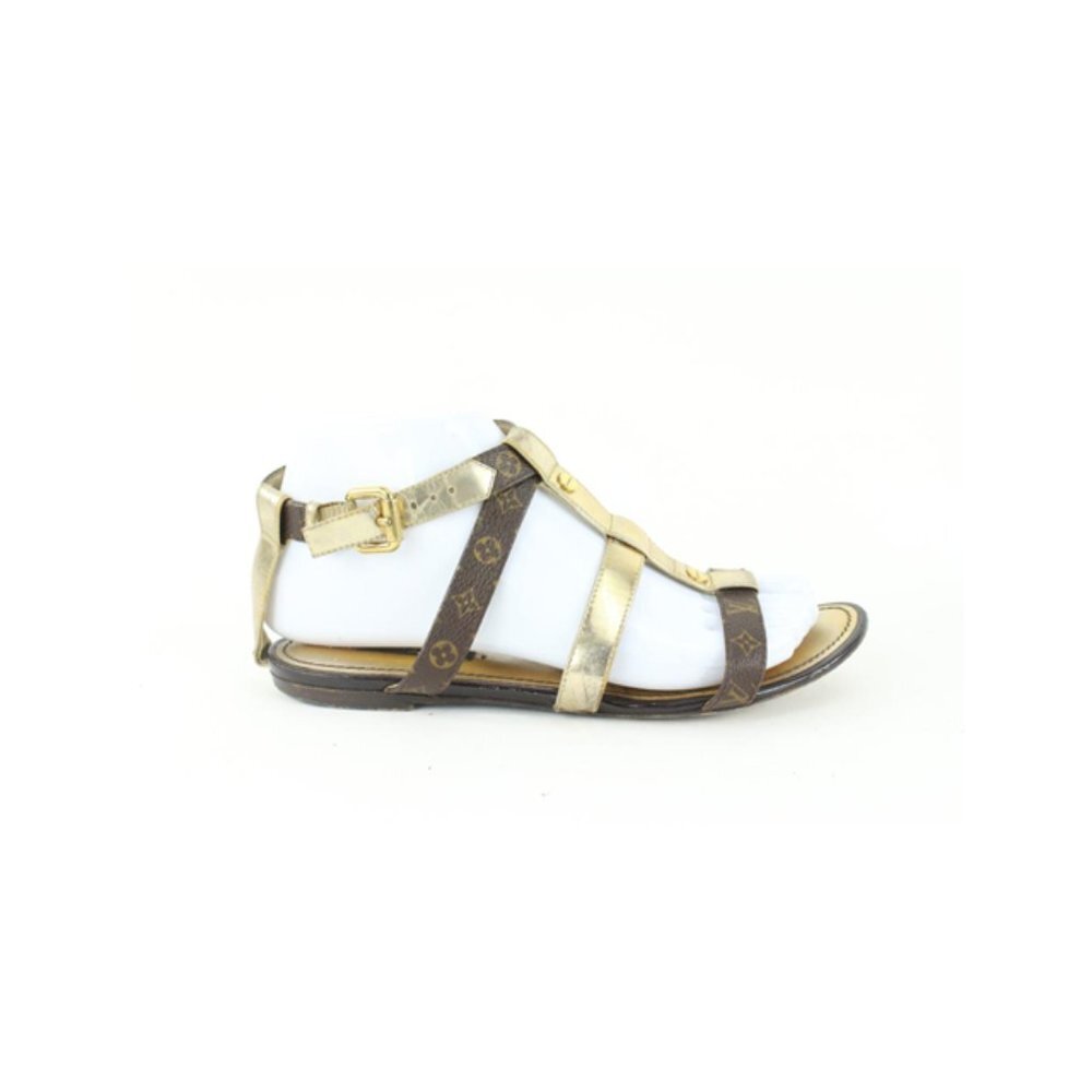 Louis Vuitton Size 36 Gold Leatherx Monogram Be Happy Flat Gladiator Sandals1224